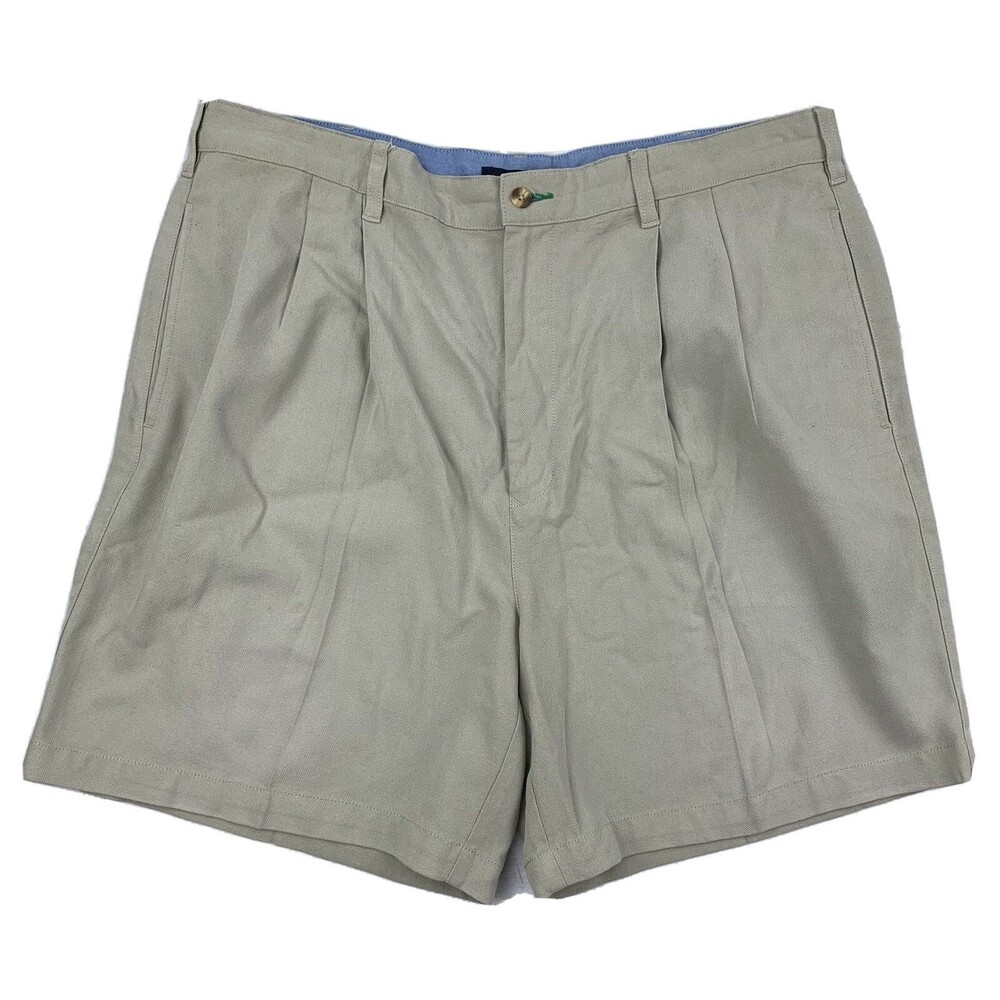 Vintage Tommy Hilfiger Mens Khaki Tan Pleated Front Casual Chino Shorts Size 38